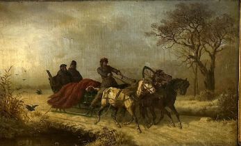 Adolf Van der Venne: painting (o/c) 'travelling in a sleigh'