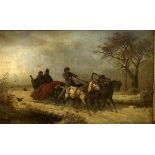 Adolf Van der Venne: painting (o/c) 'travelling in a sleigh'