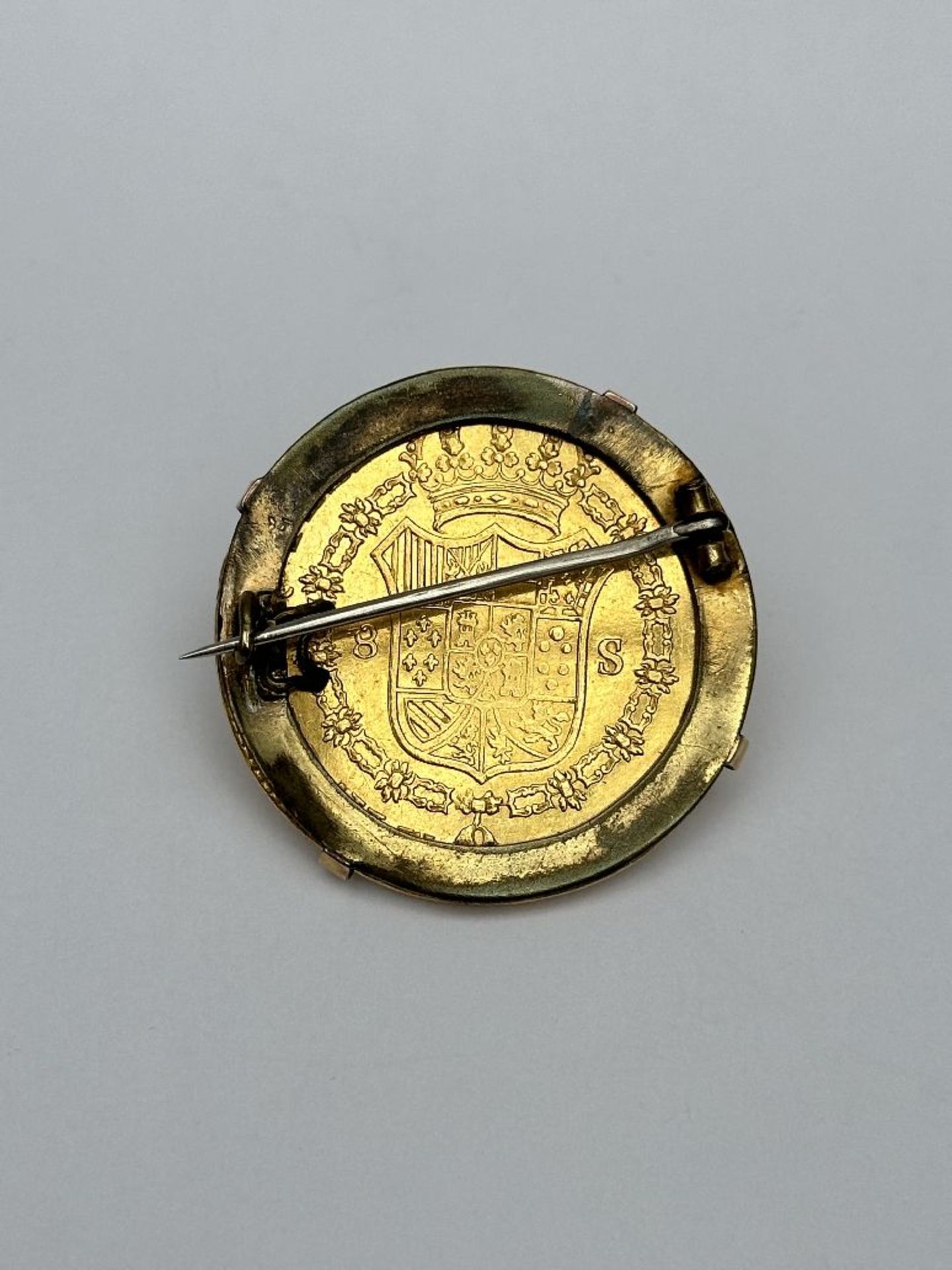 Carlos III 1781: Gold coin of 8 Escudos mounted as a brooch - Bild 6 aus 7