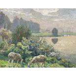 Leon De Smet: painting (o/c) 'spring view with sheep'