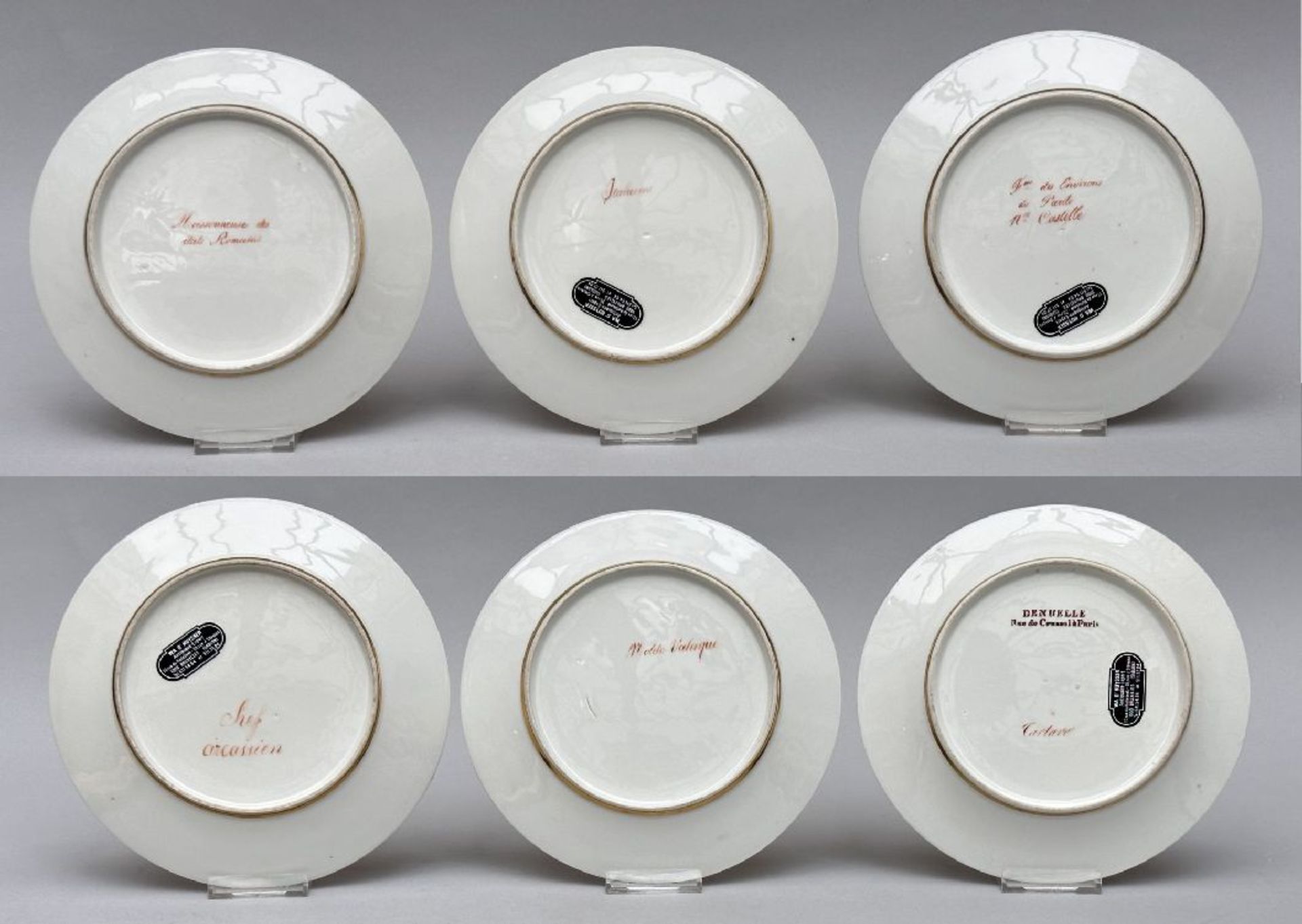 Lot: 6 porcelain plates 'characters', 3 porcelain cups and , France 19th century - Image 6 of 7