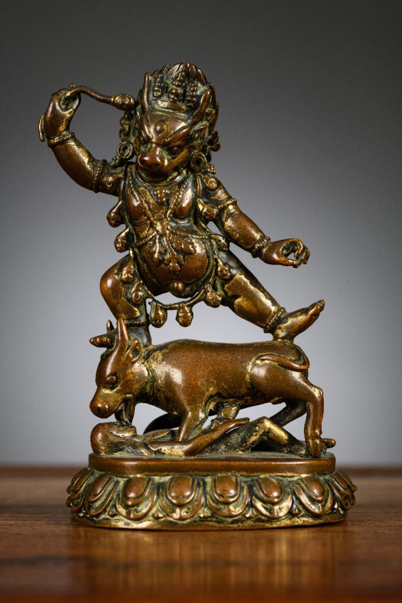 Buddhist statue in gilded bronze 'Yamantaka', 17th - 18th century