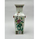 A square Chinese porcelain vase 'flowers'