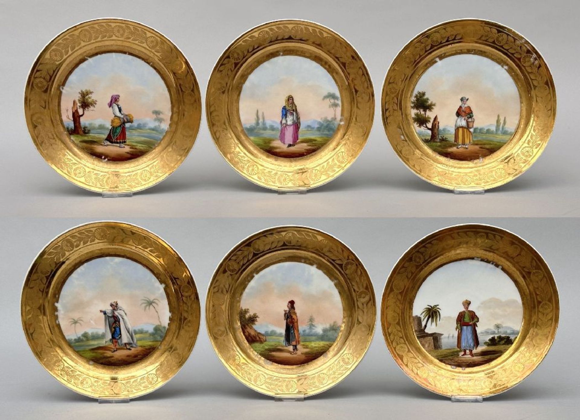 Lot: 6 porcelain plates 'characters', 3 porcelain cups and , France 19th century - Image 5 of 7