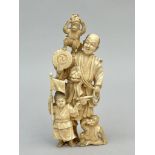 Japanese okimono 'musician with monkeys and child', Meiji period