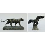 Edouard Delabrière: bronze statue 'tiger' and bronze statue 'eagle'