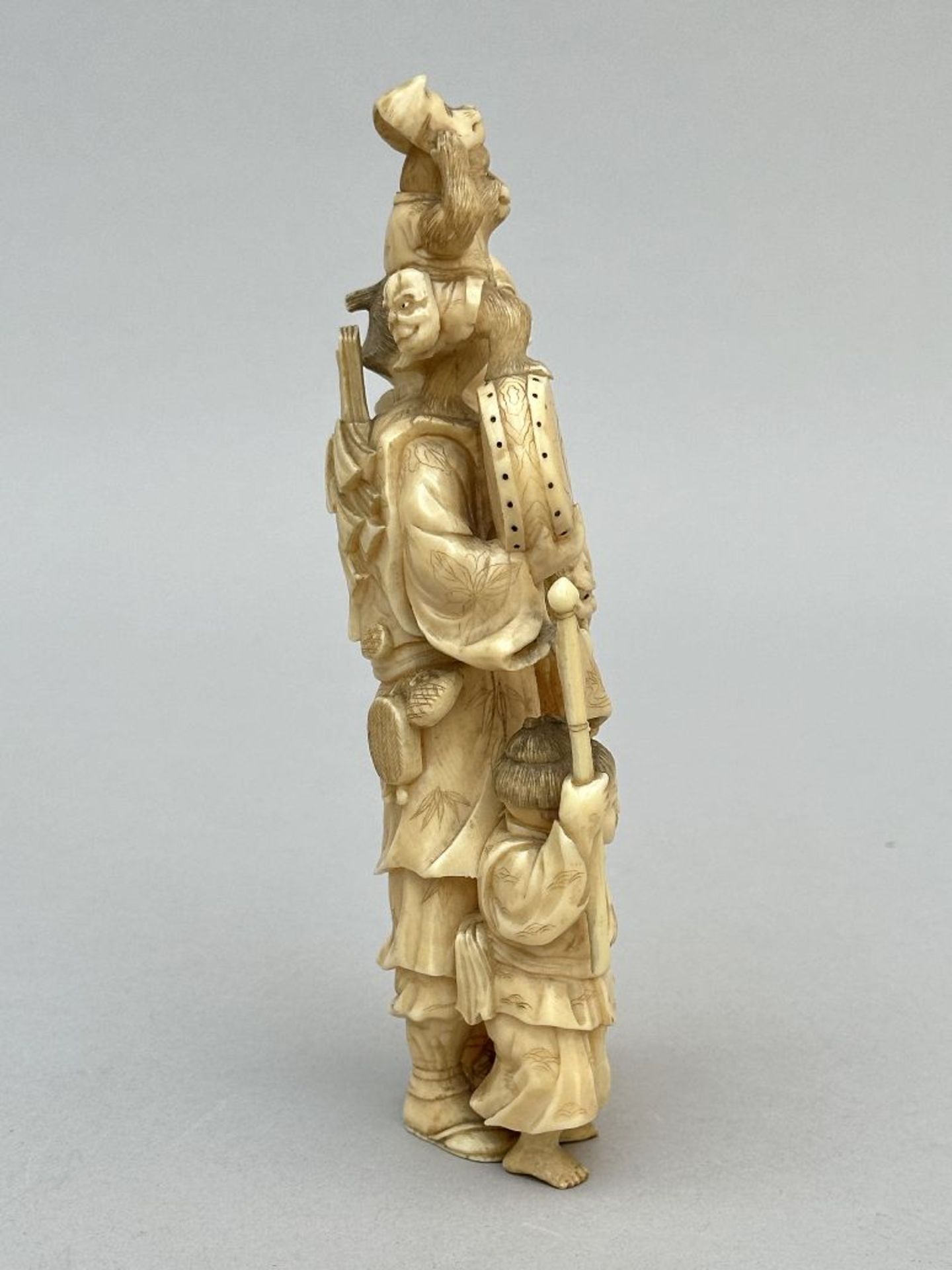 Japanese okimono 'musician with monkeys and child', Meiji period - Image 2 of 5