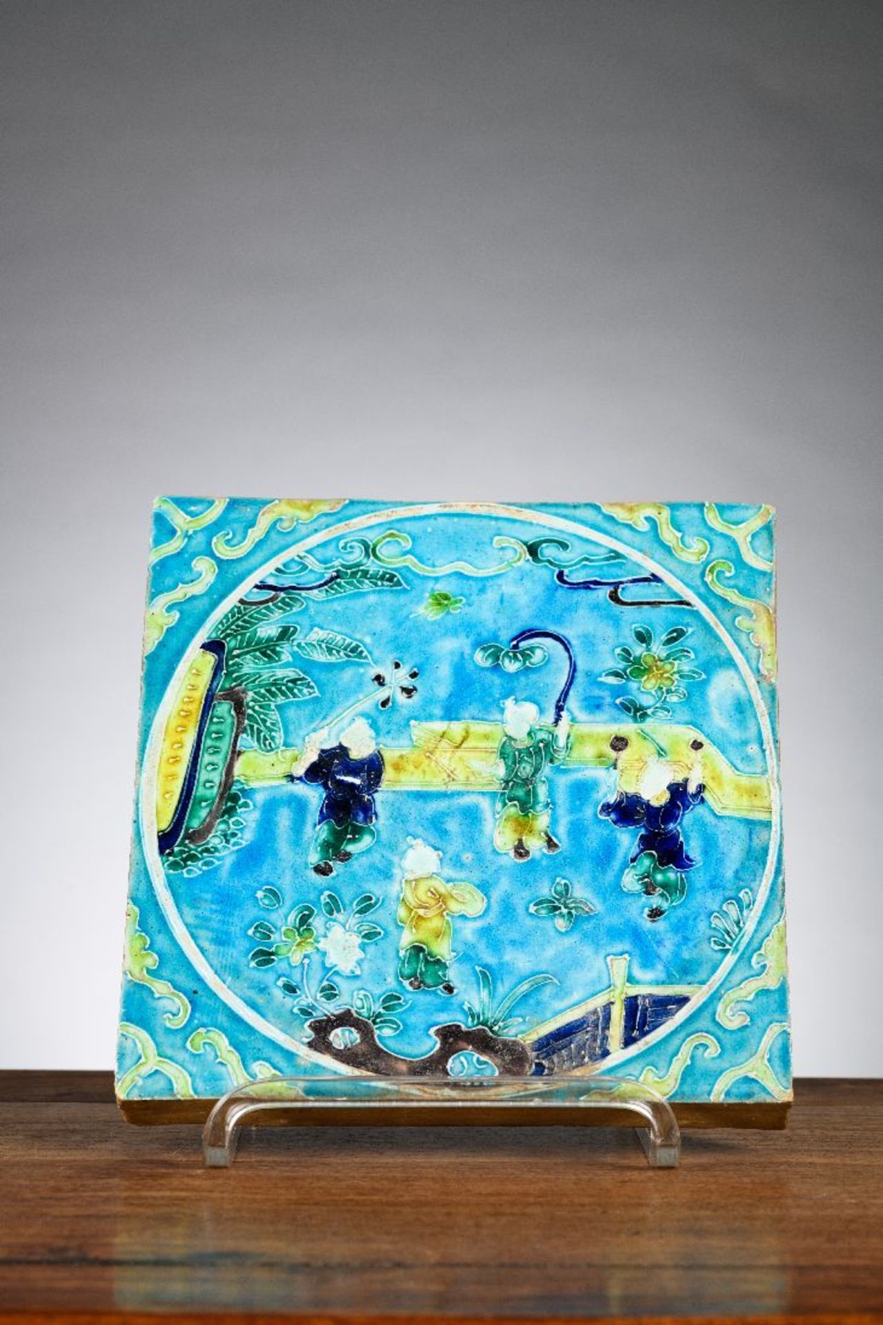 Fahua tile in Chinese porcelain 'children playing'