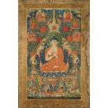 A fine Tibetan thangka 'Buddha Shakyamuni surrounded by lamas', 18th century (inscriptions)