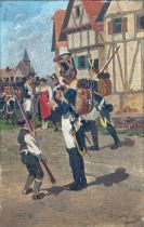 Louis Geens: painting (o/p) 'soldier with child'