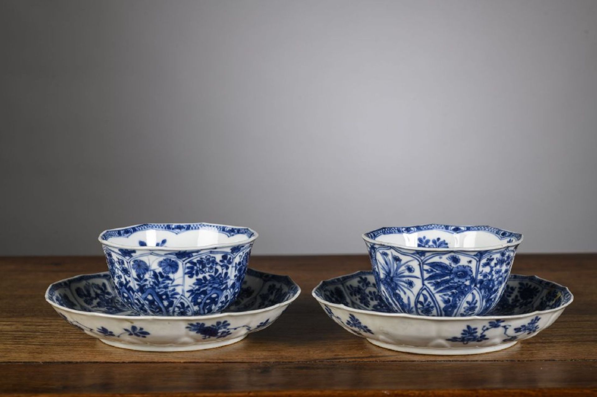 A pair of cups and saucers in Chinese blue and white porcelain, Kangxi period (*) - Image 2 of 5
