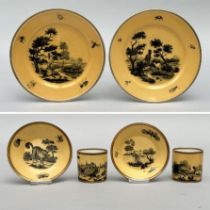 Lot: two plates and two cups and saucers 'fables de La Fontaine' (*)