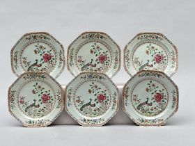 Set of 6 octagonal plates in Chinese porcelain 'peacocks', Qianlong period (*)