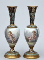 Pair of miniature vases in champlevé 'Putti'