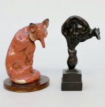 Domien Ingels: greyhound in bronze and fox in ceramic