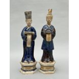 A pair of terracotta statues 'servants in blue robes' Ming dynasty (*)