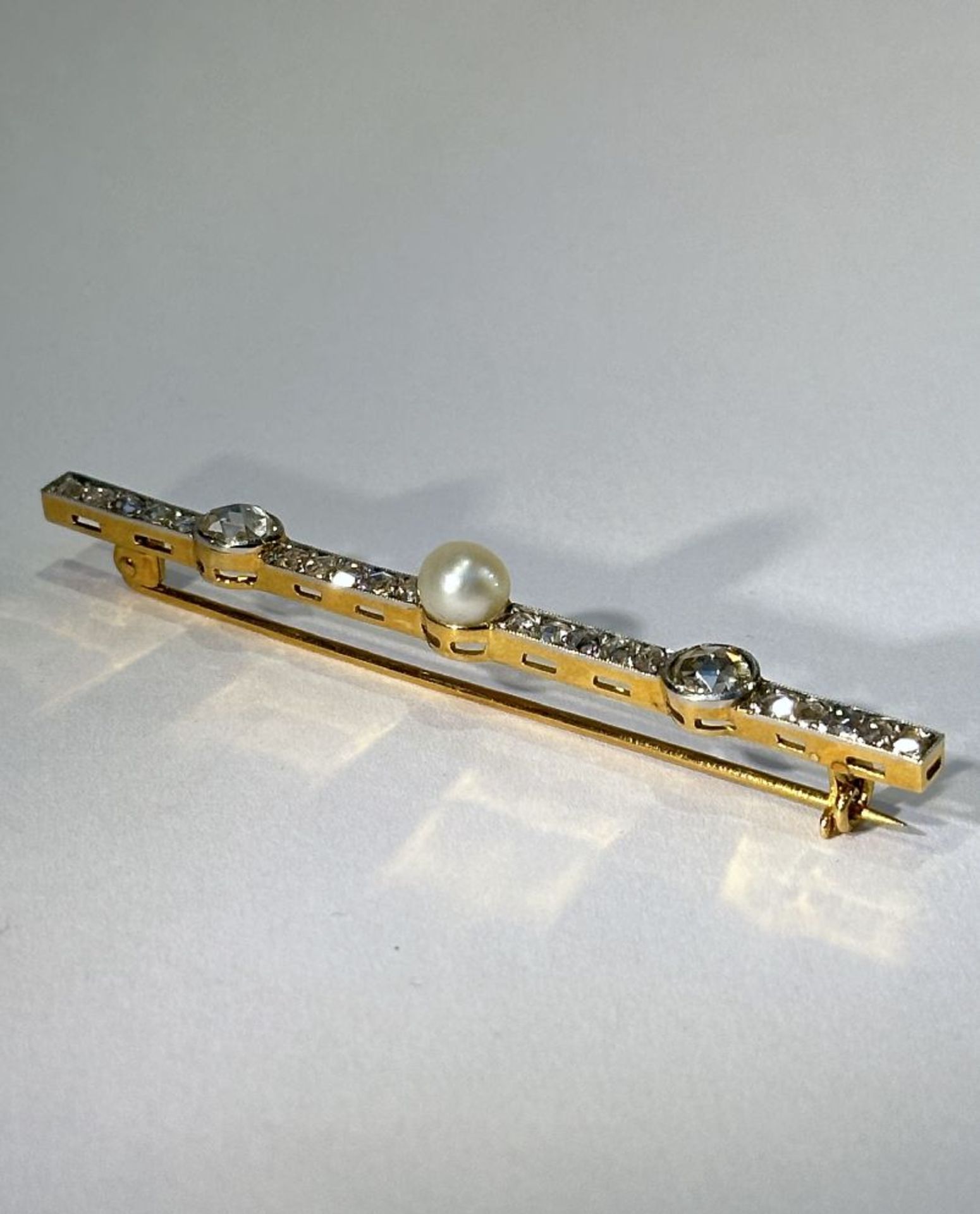 Barrette brooch set with pearls and diamonds - Bild 3 aus 6