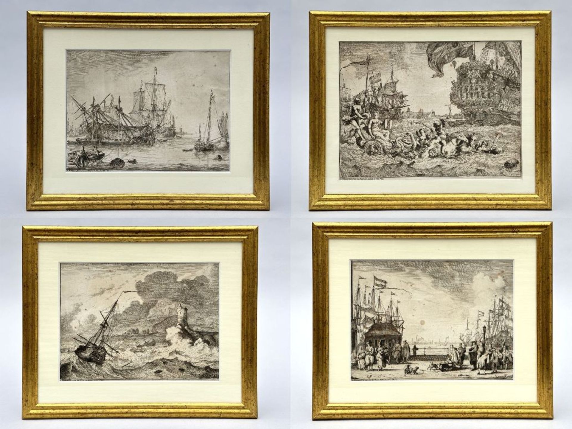 Ludolf Bakhuizen: series of 4 engravings 'harbor and maritime scenes' - Image 2 of 6