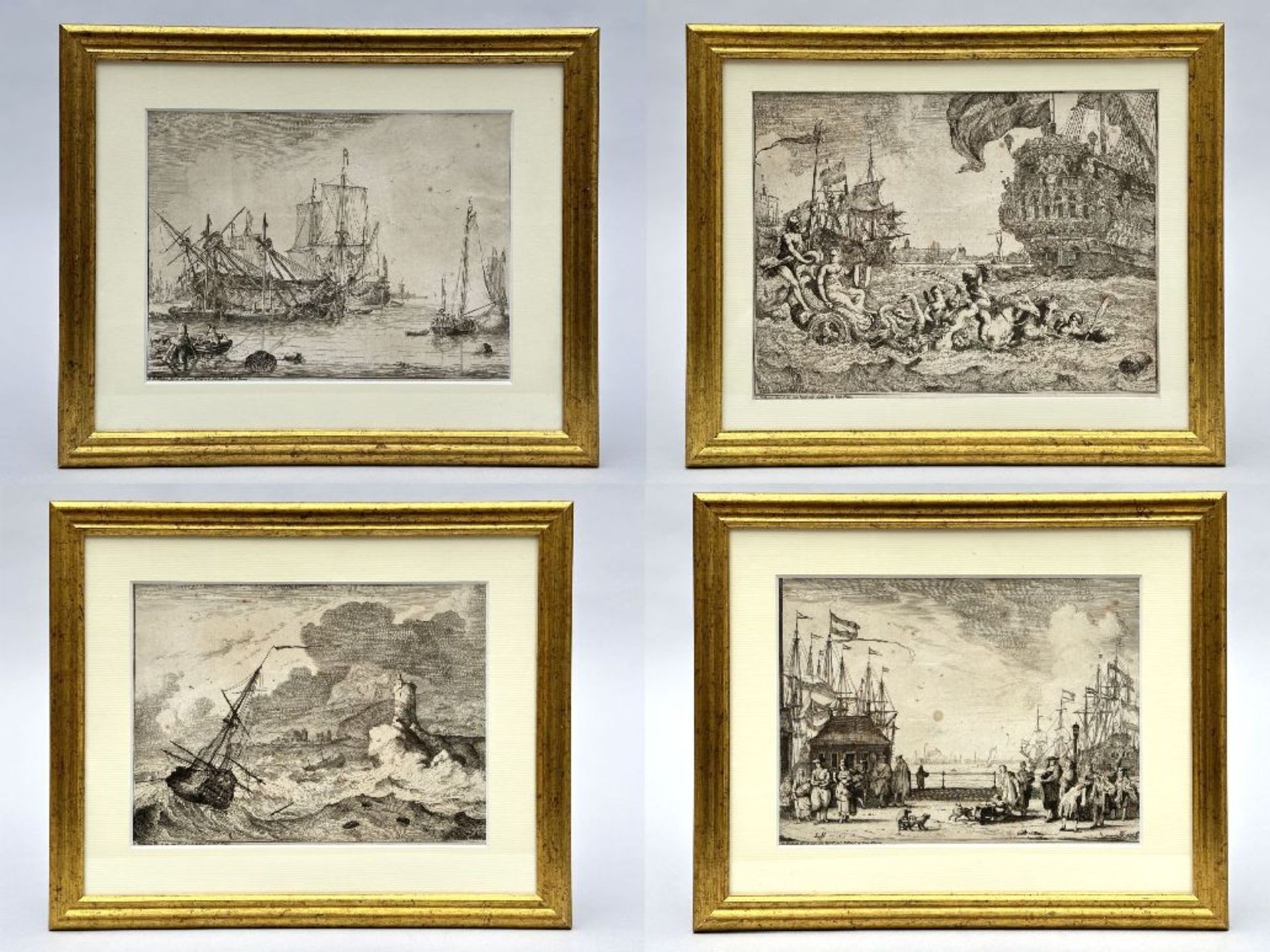 Ludolf Bakhuizen: series of 4 engravings 'harbor and maritime scenes' - Bild 2 aus 6