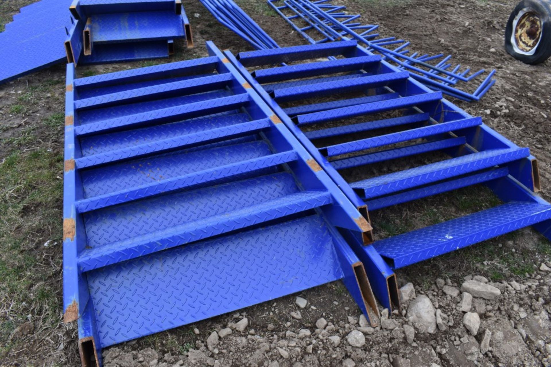 4 Sets of 7' x 44" Blue Metal Stairs