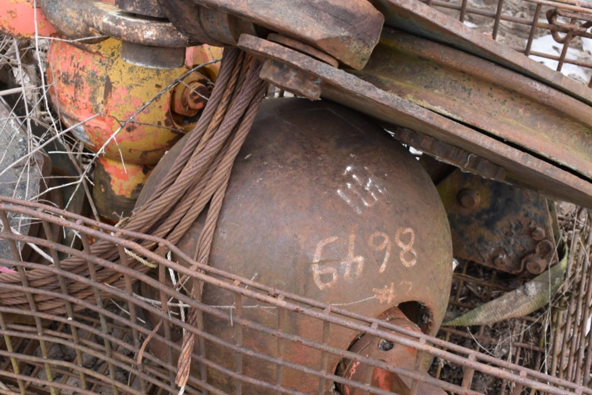 Metal Crate with 15 Ton Crane Hook, Probably a 25 Ton Crane Hook and Large Crane Pulley - Image 3 of 8