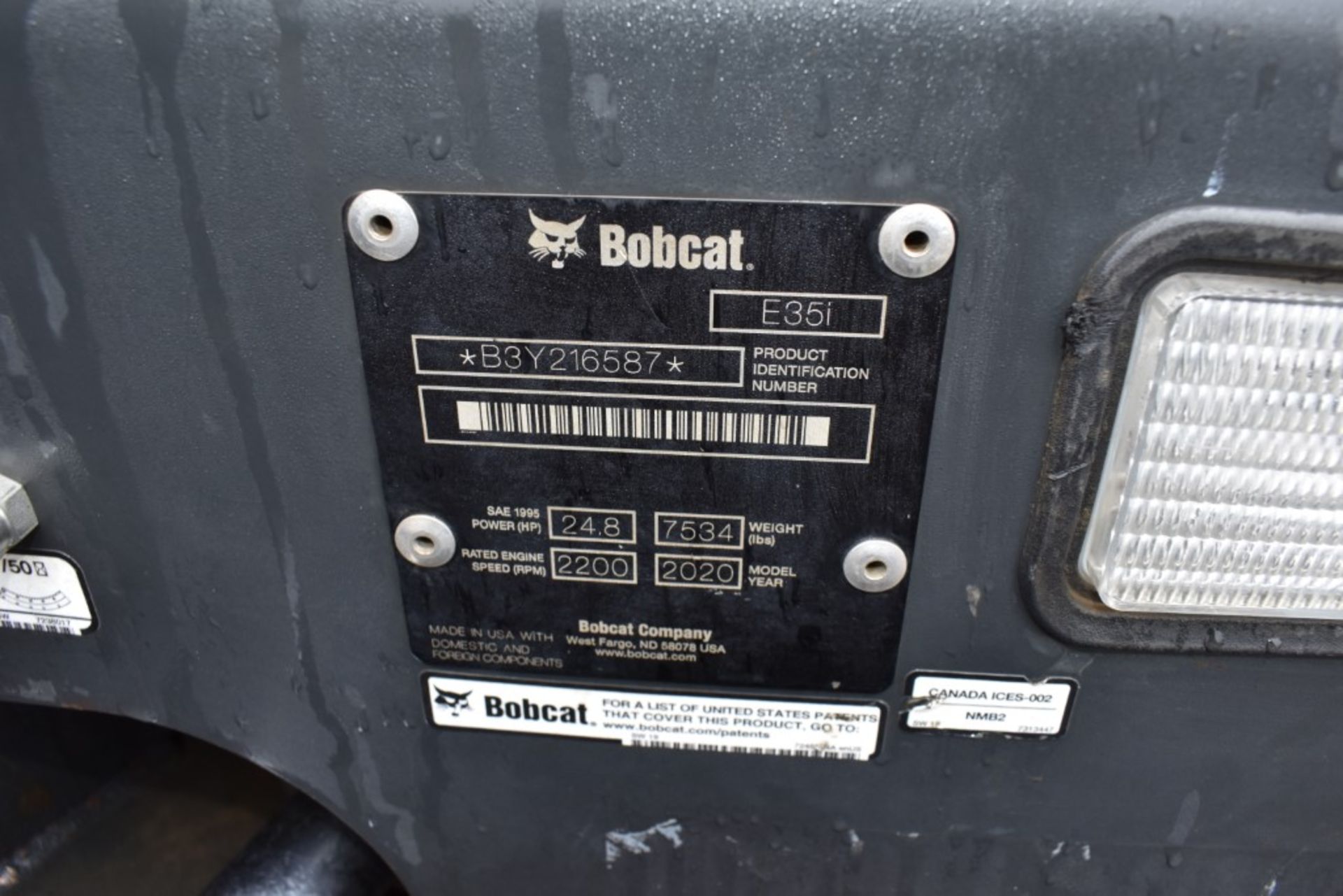 2020 Bobcat E35i Excavator 1006 Hours, Runs and Operates, 18" Bucket, Dual Auxiliary Hydraulics, - Image 35 of 36