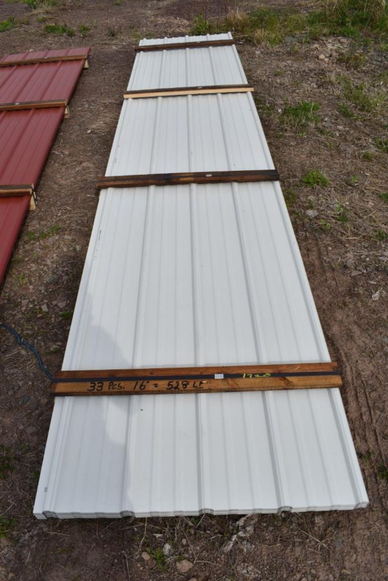 33 Pieces of 16' Sections of Gray Corrugated Metal Paneling SOLD TIMES THE LINEAR FOOT