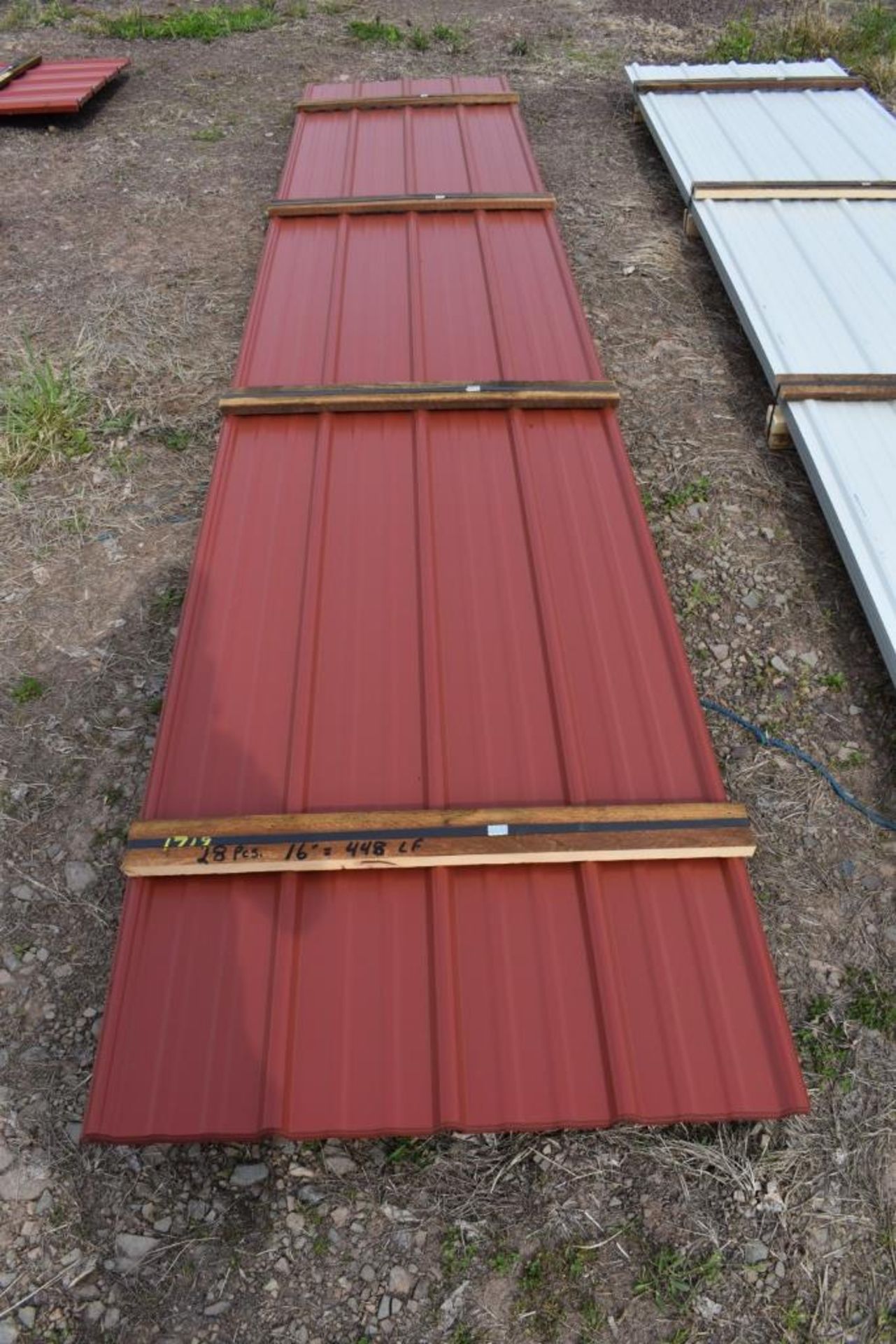 28 Pieces of 16' Sections of Red Corrugated Metal Paneling SOLD TIMES THE LINEAR FOOT