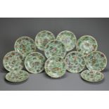 A GROUP OF TWELVE CHINESE CELADON GROUND PORCELAIN DISHES, 19TH CENTURY