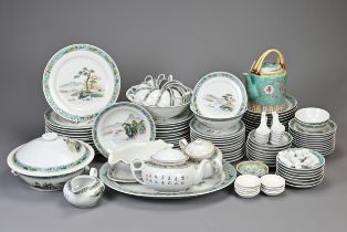 CHINESE VINTAGE DINNER SERVICE, with turquoise ground mun shou decoration, 132 pieces comprising of: