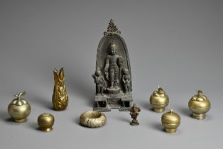 A GROUP OF MIXED METALWARE ITEMS, 19TH CENTURY AND LATER. To include five Javanese boxes and