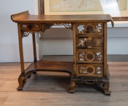 A JAPONISME DESK ATTRIBUTED TO GABRIEL VIARDOT, FRENCH (1830-1906). A curved top section with