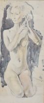 Bernard Fleetwood-Walker R.A. R.W.S (1892/93-1965) - 'Kneeling Female Nude', pencil, chalk and wash,