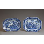 TWO CHINESE BLUE AND WHITE EXPORT PORCELAIN MEAT DISHES, 18TH CENTURY. Each similarly decorated with