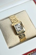 CARTIER TANK ANGLAISE 18CT GOLD WATCH. Case size approx. 30mm by 25mm. Recently cleaned and