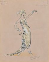 1930s FASHION ILLUSTRATION, depicting Miss Dora Bryan, pen, gouache and mixed media on paper,