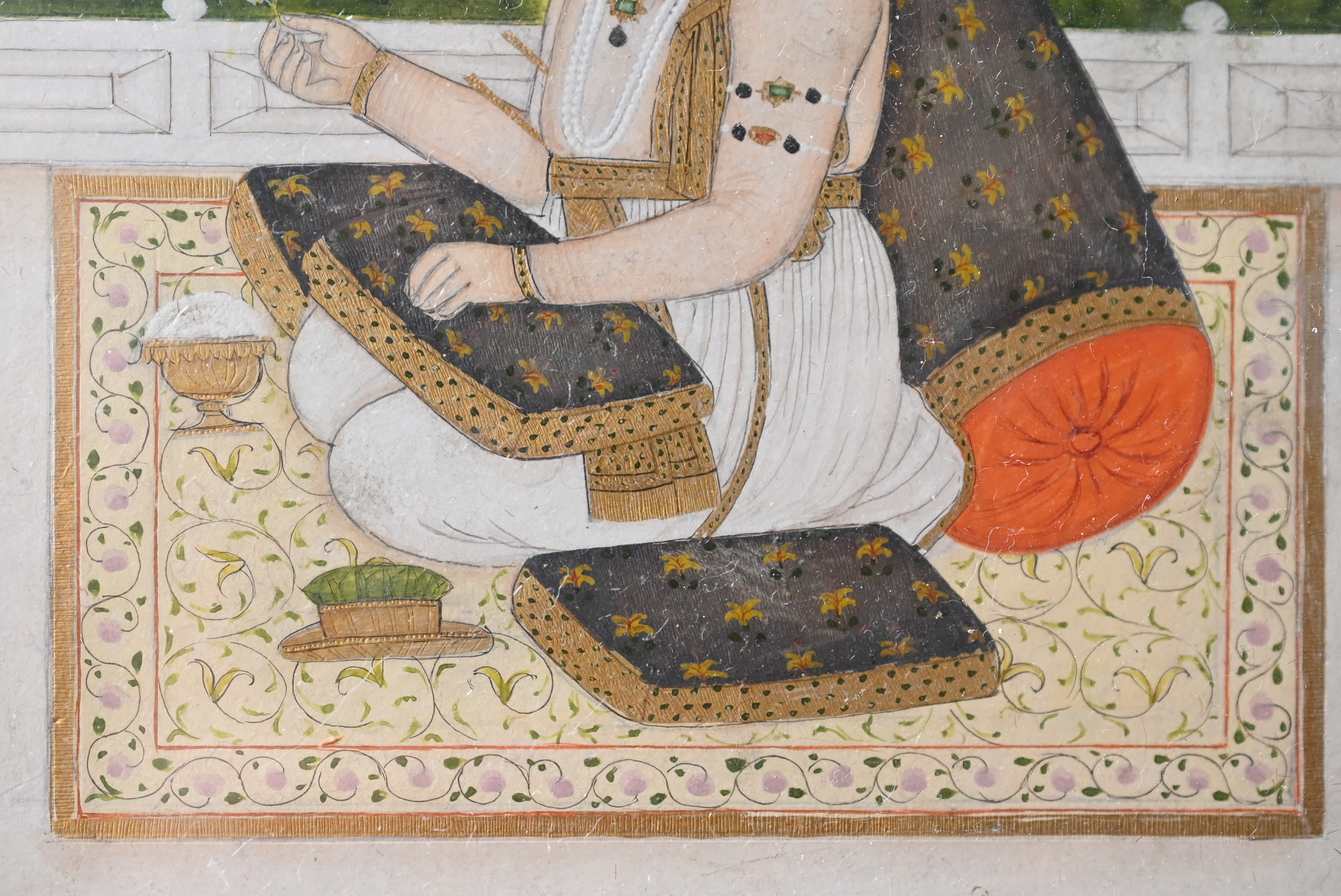 TWO 19TH CENTURY INDIAN MINIATURES. Gouache, heightened with gilding on paper, the first depicting a - Image 15 of 17
