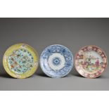THREE CHINESE PORCELAIN DISHES, 18/19TH CENTURY. To include a famille rose dish decorated with