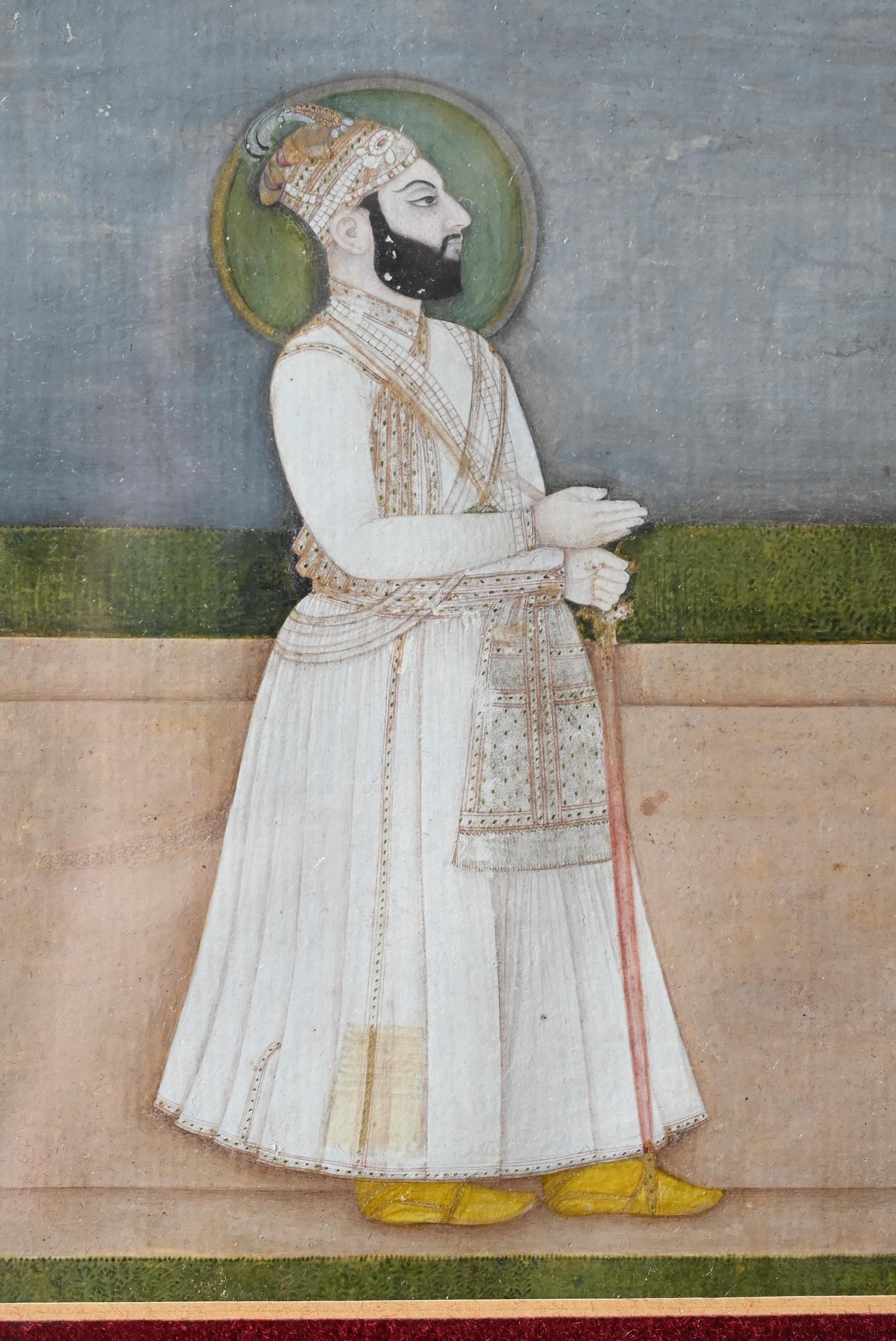 TWO 19TH CENTURY INDIAN MINIATURES. Gouache, heightened with gilding on paper, the first depicting a - Image 16 of 17