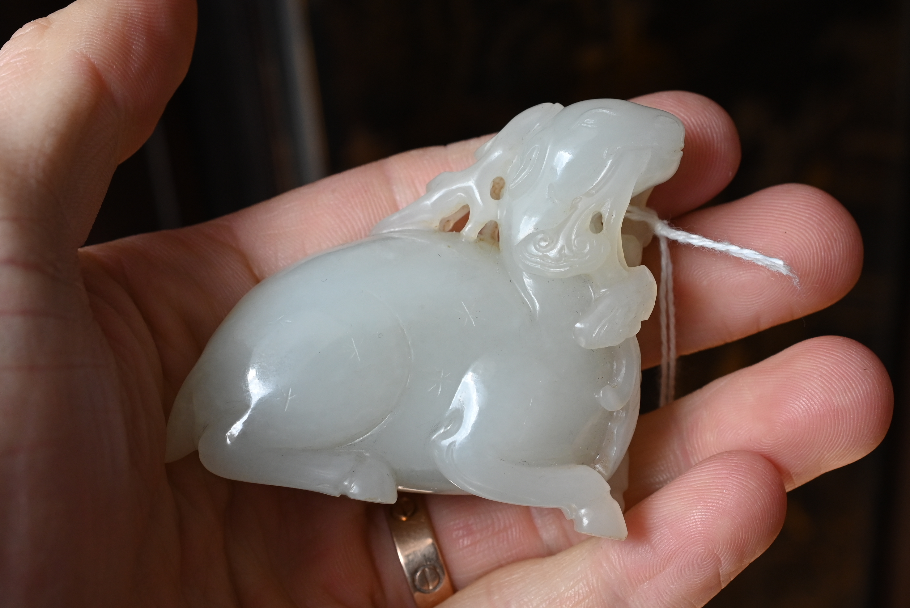 A CHINESE WHITE JADE CARVING OF A DEER, QING DYNASTY. Carved and pierced in the form of a - Image 12 of 16