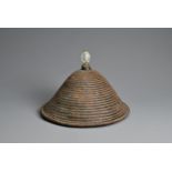 A CHINESE HARD RATTAN HAT WITH ROCK CRYSTAL FINIAL, QING DYNASTY. Heavy woven rattan hat of