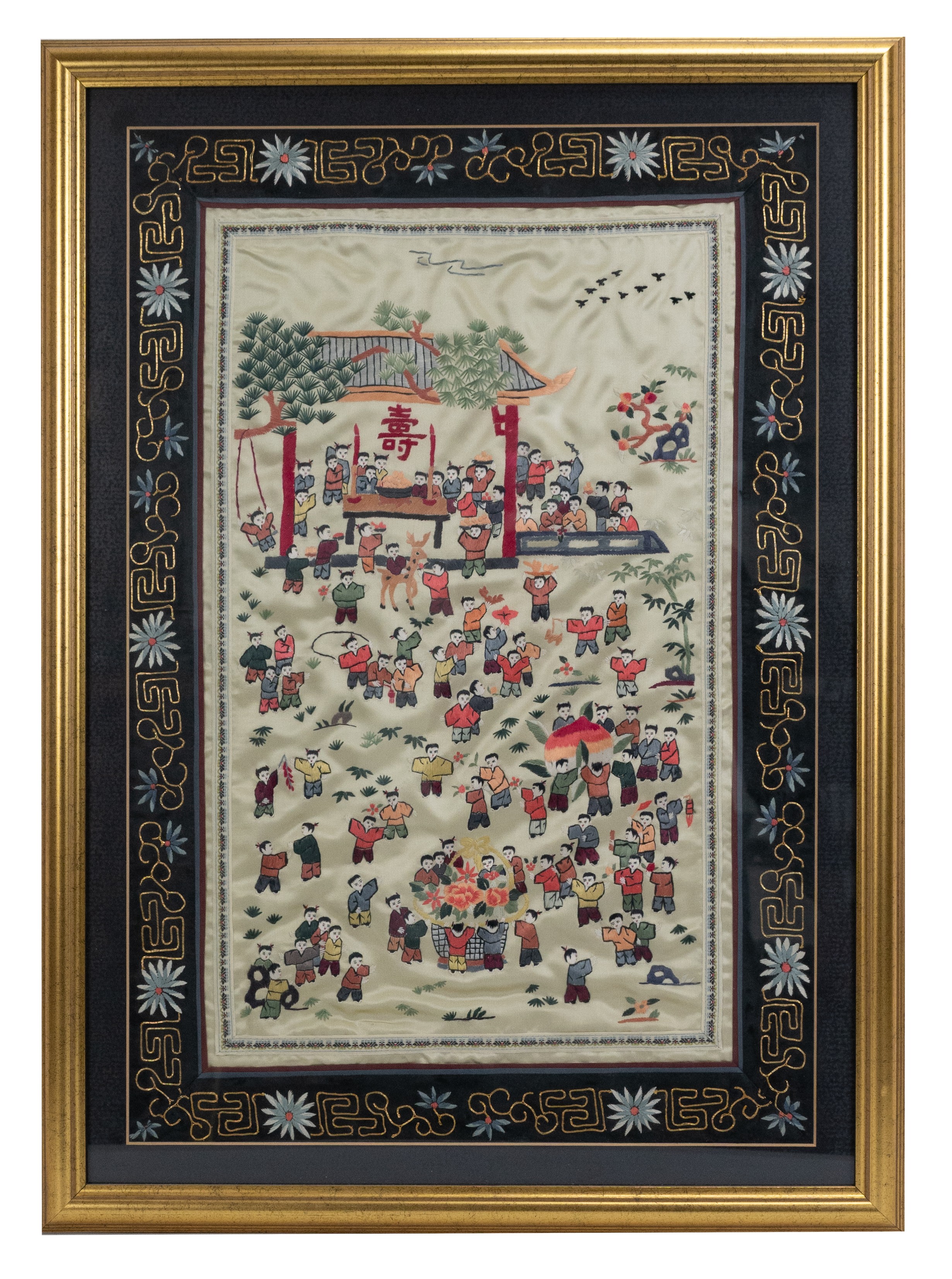 TWO FRAMED CHINESE ONE HUNDRED BOYS TEXTILES, 20TH CENTURY. Each of rectangular form, silk - Bild 3 aus 5