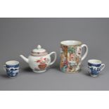 A GROUP OF CHINESE EXPORT PORCELAIN ITEMS, 18TH CENTURY. To include a teapot decorated with floral
