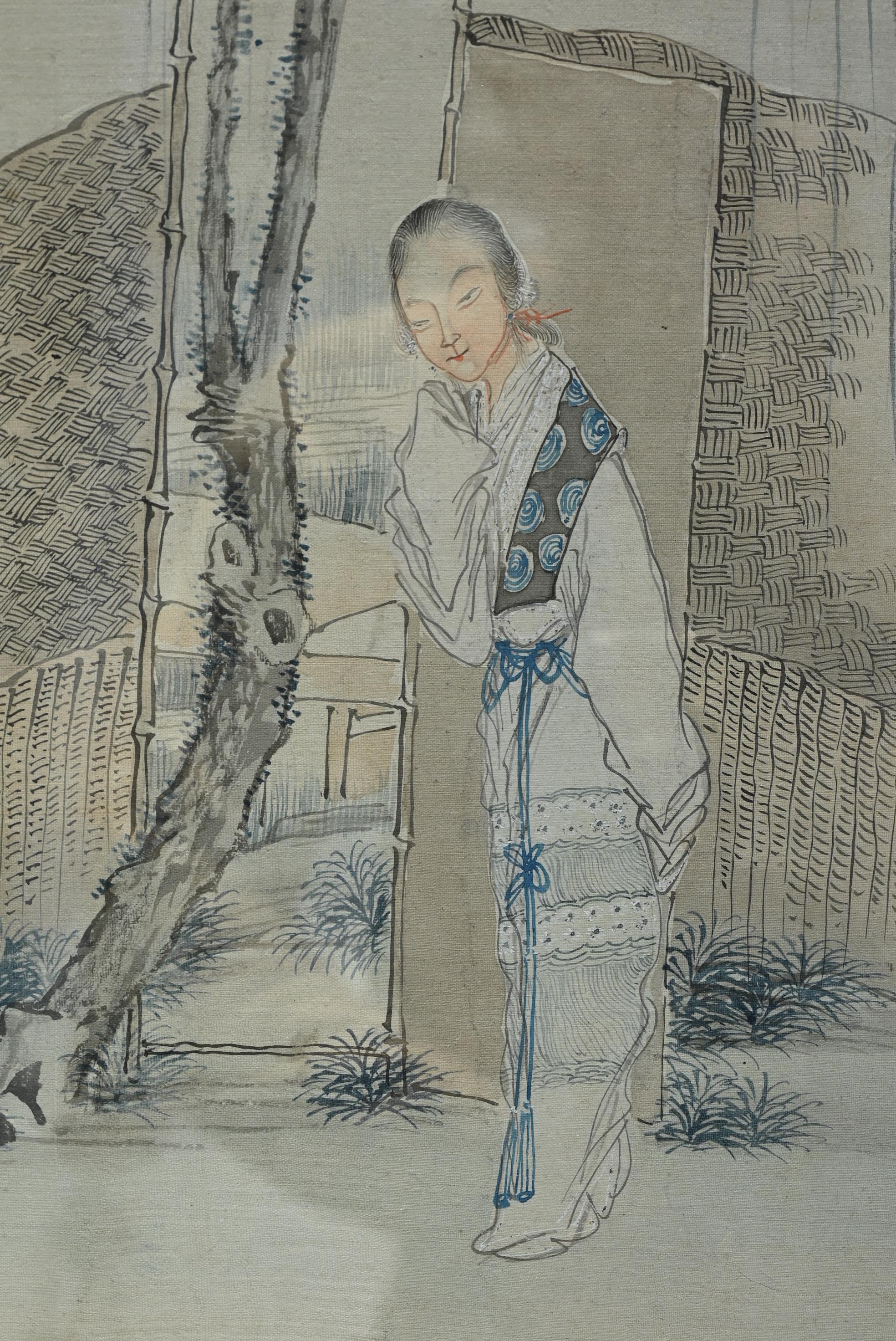 QIAN HUI'AN (1833-1911), QING DYNASTY. Chinese watercolour painting on silk depicting a lady in a - Image 7 of 14