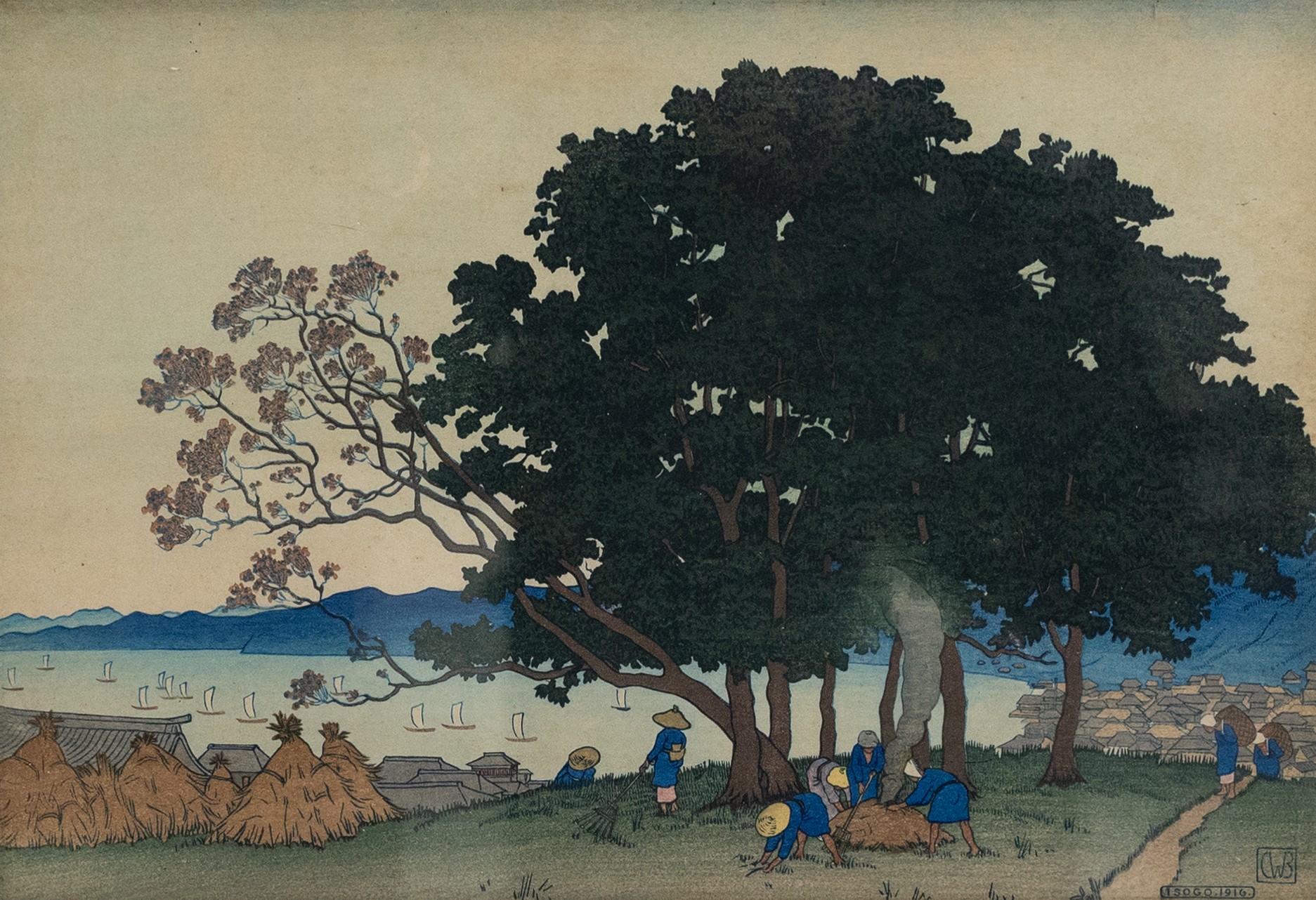 CHARLES WILLIAM BARTLETT (1860-1940) Woodblock print on paper of Japan, Tokio Bay From Negishi,