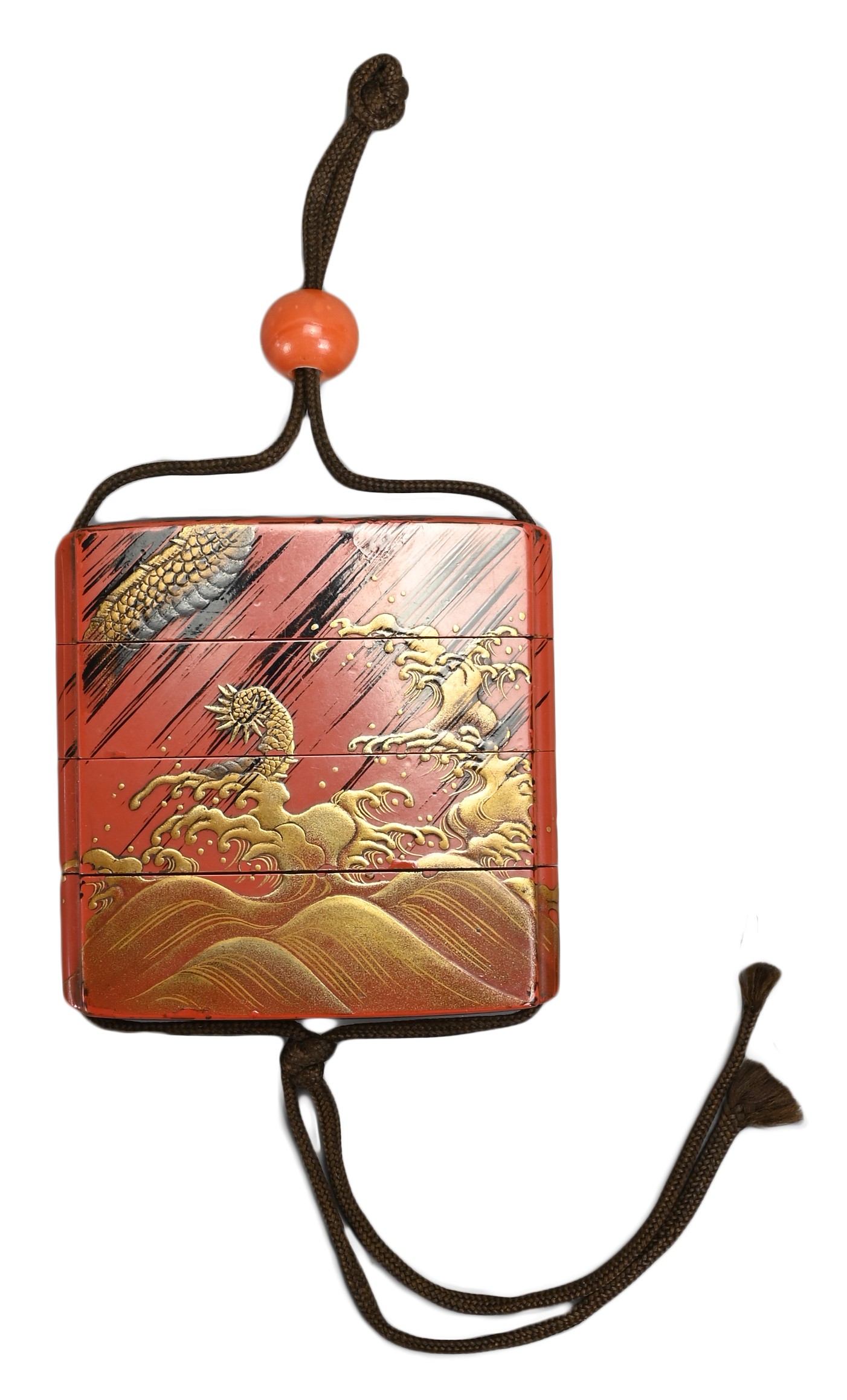 A JAPANESE EDO PERIOD (MID-19TH CENTURY) RED LACQUER INRO