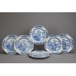 A SET OF CHINESE BLUE AND WHITE PORCELAIN DISHES, 18TH CENTURY. Octagonal lobed dishes decorated