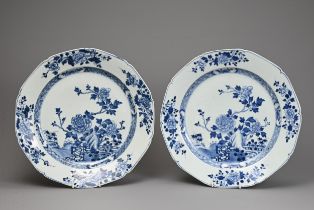 TWO LARGE CHINESE BLUE AND WHITE PORCELAIN DISHES, 18TH CENTURY. With lobed sides decorated with