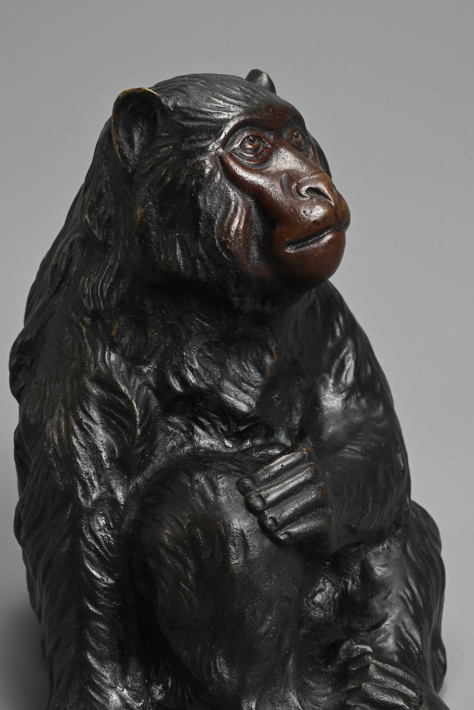 A 20TH CENTURY JAPANESE BRONZE OKIMONO OF A MONKEY BY HIDEYAMA. Naturalistically modelled seated, - Image 5 of 7