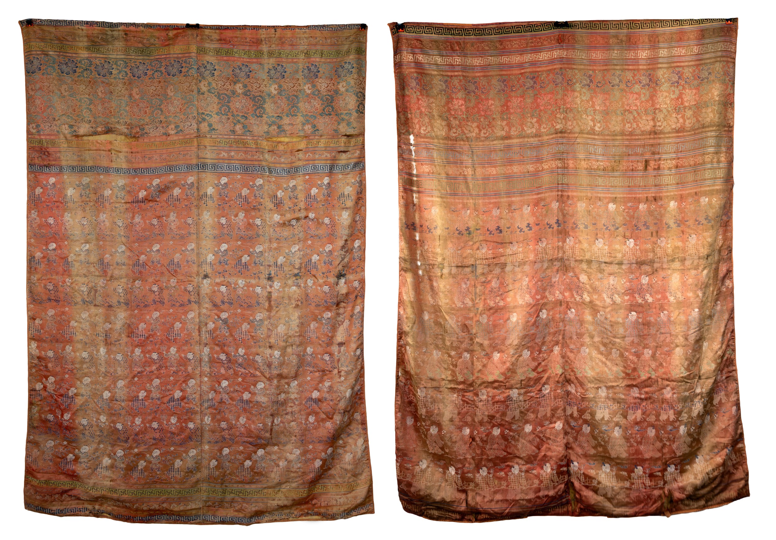 TWO VERY LARGE CHINESE 100 BOYS SILK PANELS, 17/18TH CENTURY. Each depicting rows of boys at play - Image 2 of 11
